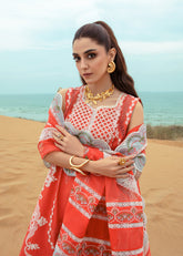 5B | Stars of Fire - Fiesta Coral | 3PC Unstitched Lawn Crimson By Saira Shakira
